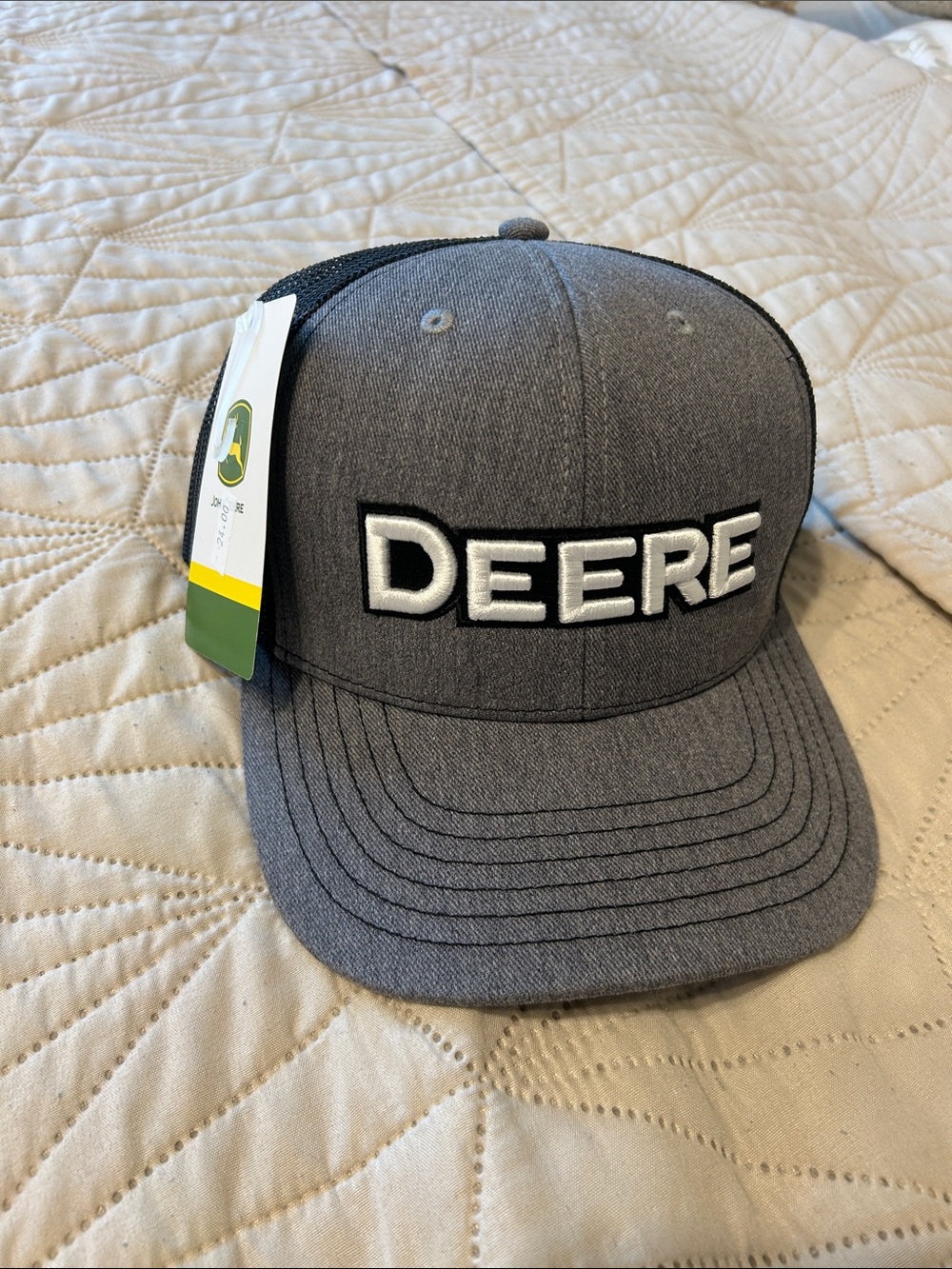 John Deere DEERE Embroidered Gray Trucker Hat NWT